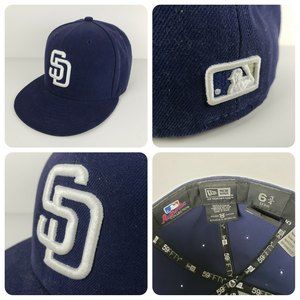 New Era San Diego Padres SD Blue 59FIFTY SZ 6 3/4 Fitted Baseball Hat MLB EUC